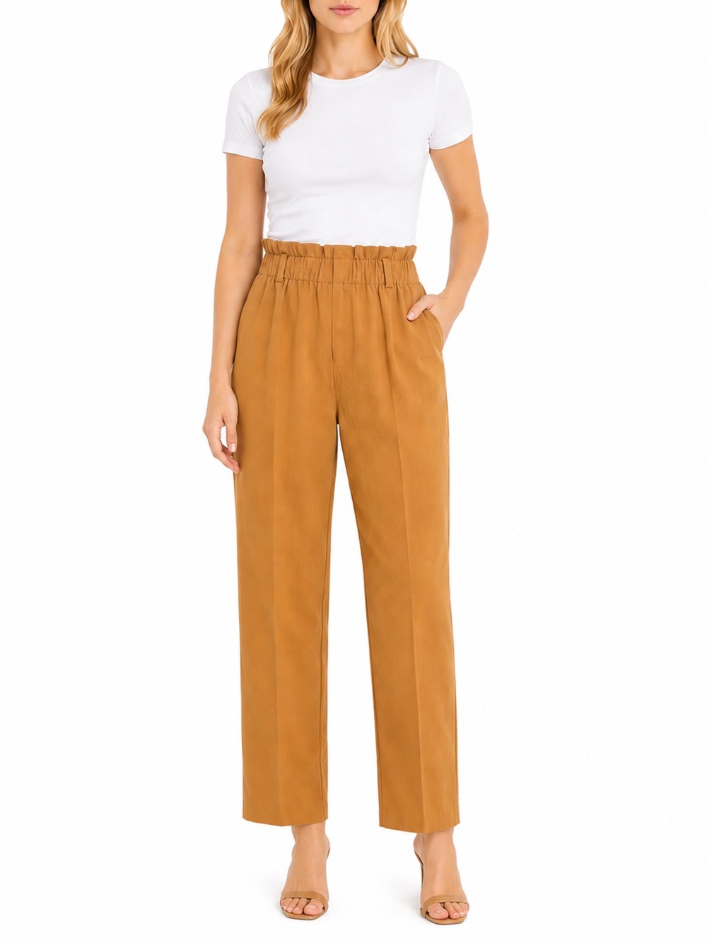 J Crew Drapey Paper Bag Pants High Rise Linen Blend Trousers Womens 8 Camel Tan
